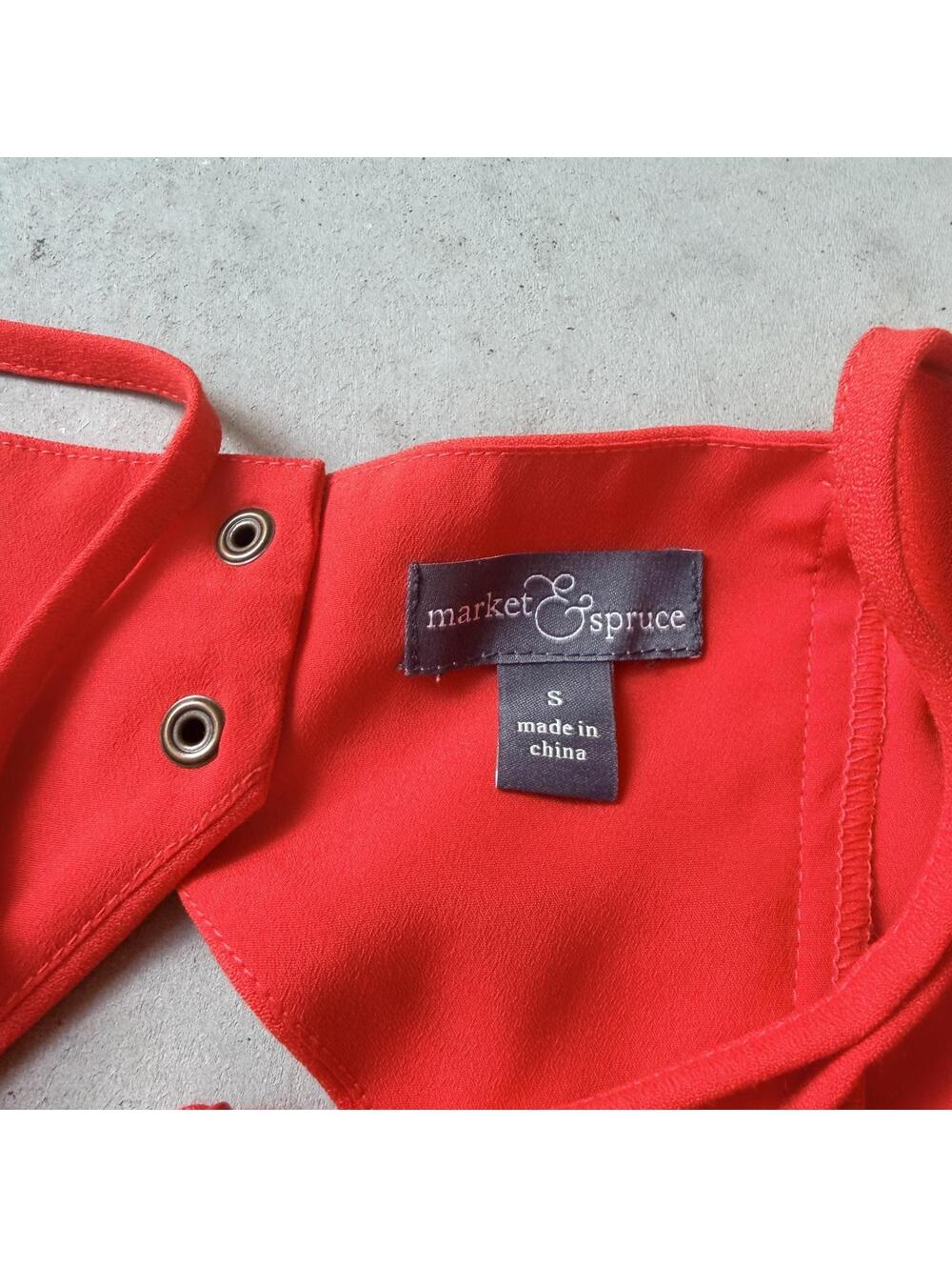 Red Scalloped Dress With Pockets Size Small - Picture 7 of 8